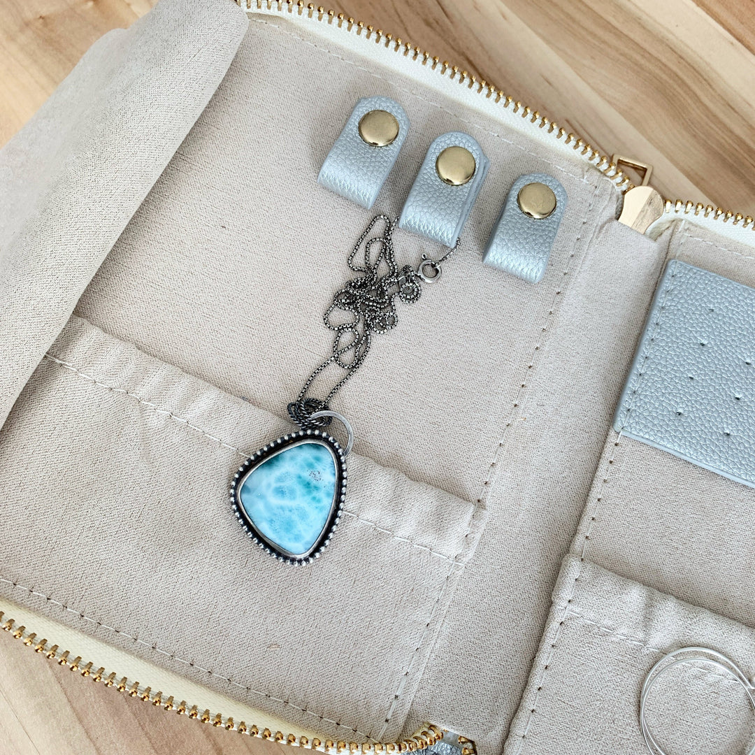 Jewelry Travel Case, Small Secure Zippered Leatherette Organizer for Earrings, Necklaces, Bracelets, and Rings - SunlightSilver