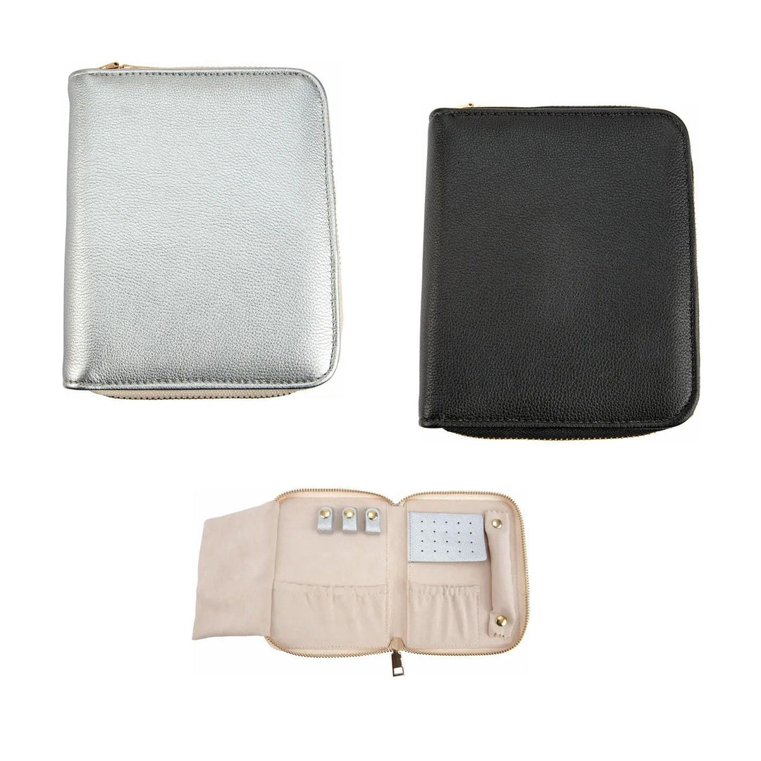 Jewelry Travel Case, Small Secure Zippered Leatherette Organizer for Earrings, Necklaces, Bracelets, and Rings - SunlightSilver
