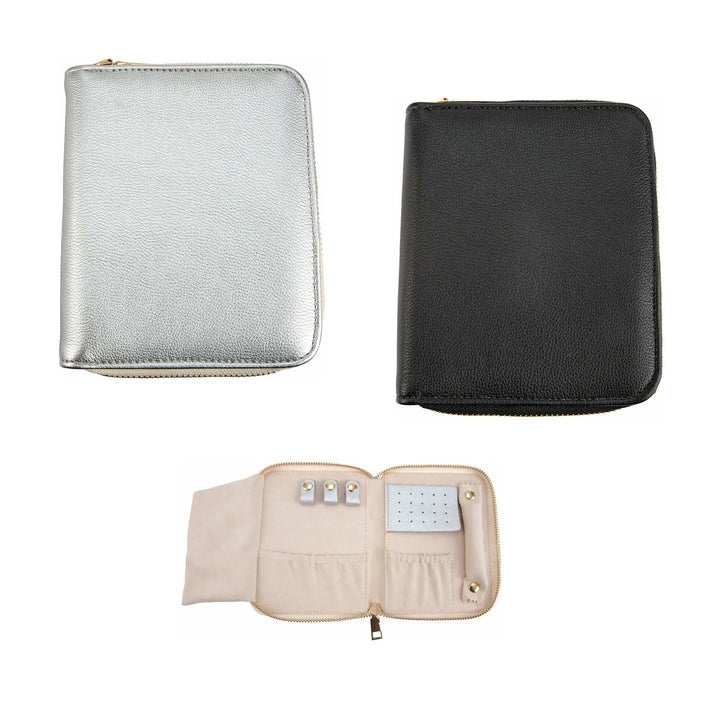 Jewelry Travel Case, Small Secure Zippered Leatherette Organizer for Earrings, Necklaces, Bracelets, and Rings - SunlightSilver