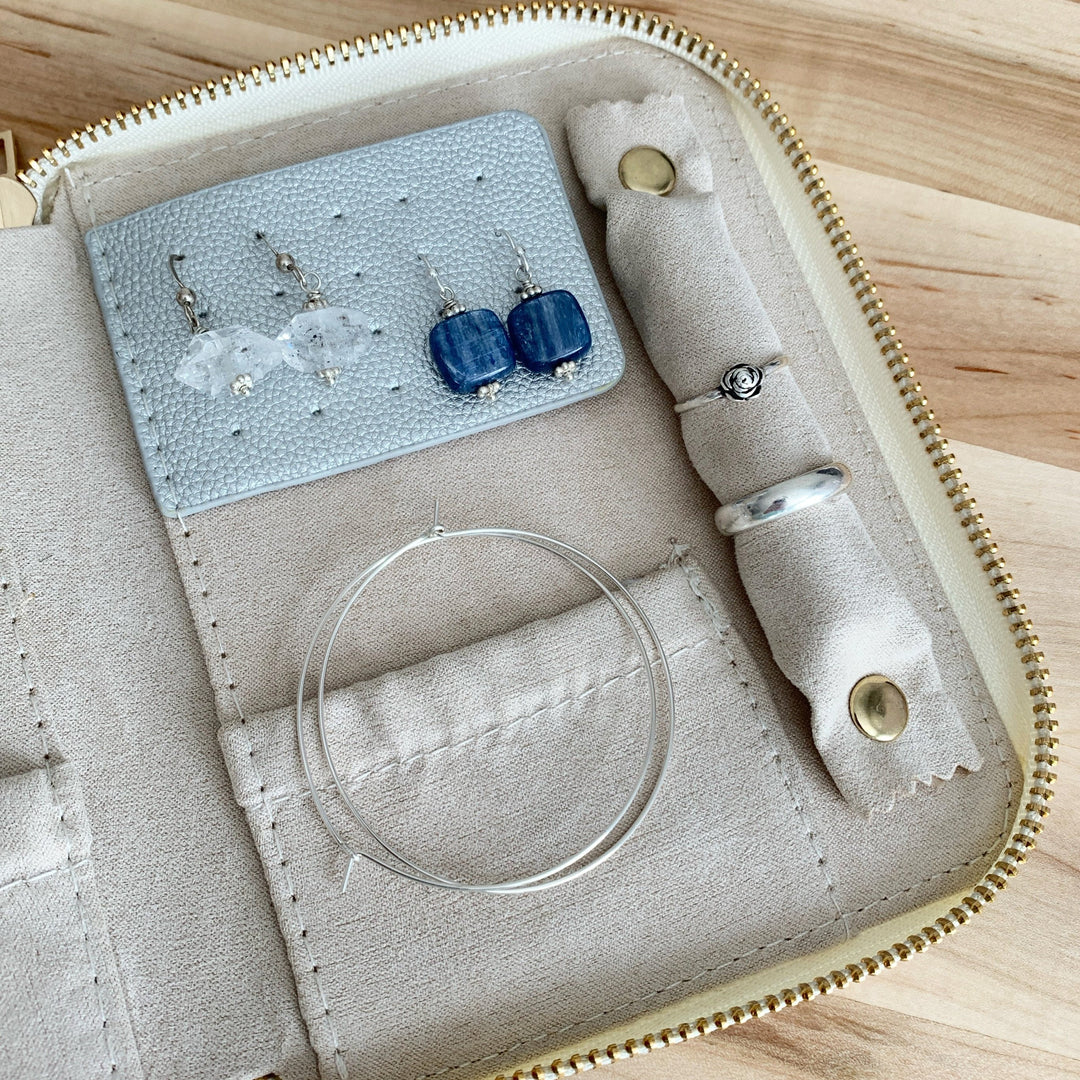 Jewelry Travel Case, Small Secure Zippered Leatherette Organizer for Earrings, Necklaces, Bracelets, and Rings - SunlightSilver