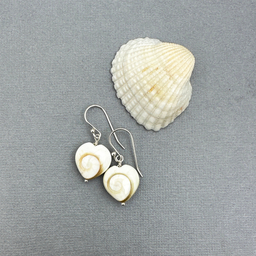 Shiva Eye Shell Heart and Sterling Silver Earrings - SunlightSilver