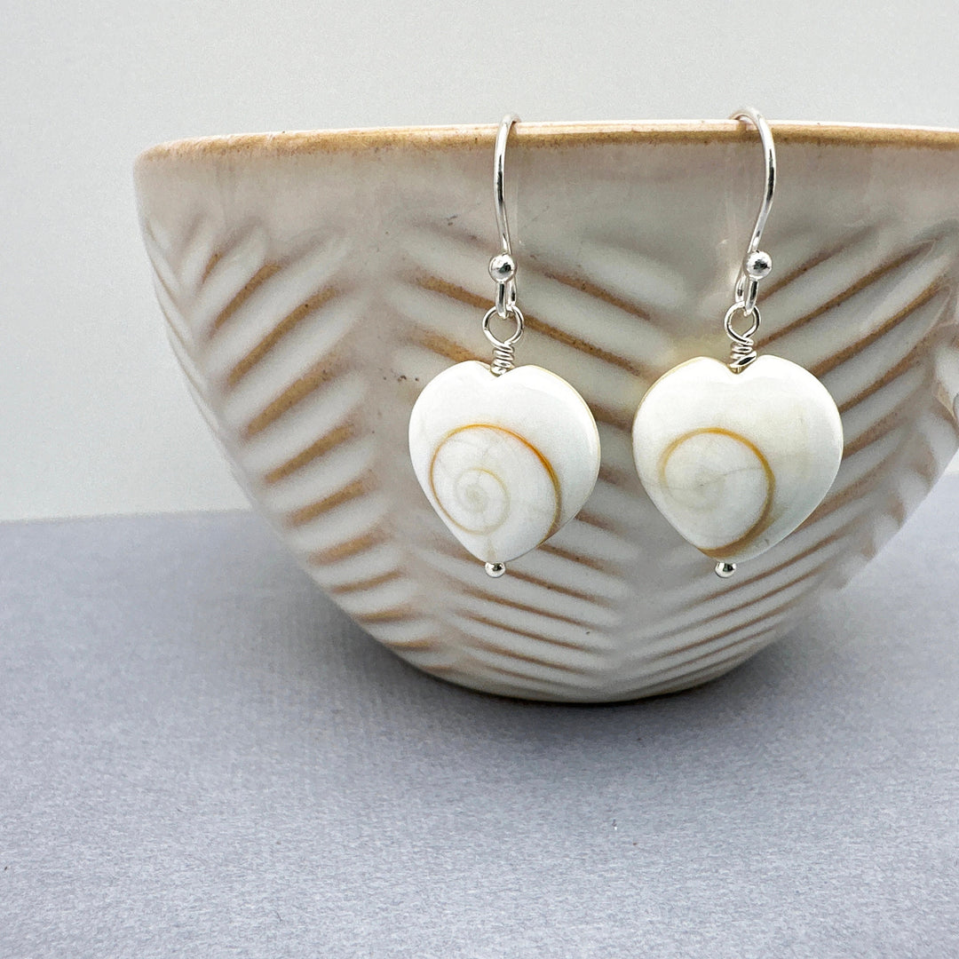 Shiva Eye Shell Heart and Sterling Silver Earrings - SunlightSilver