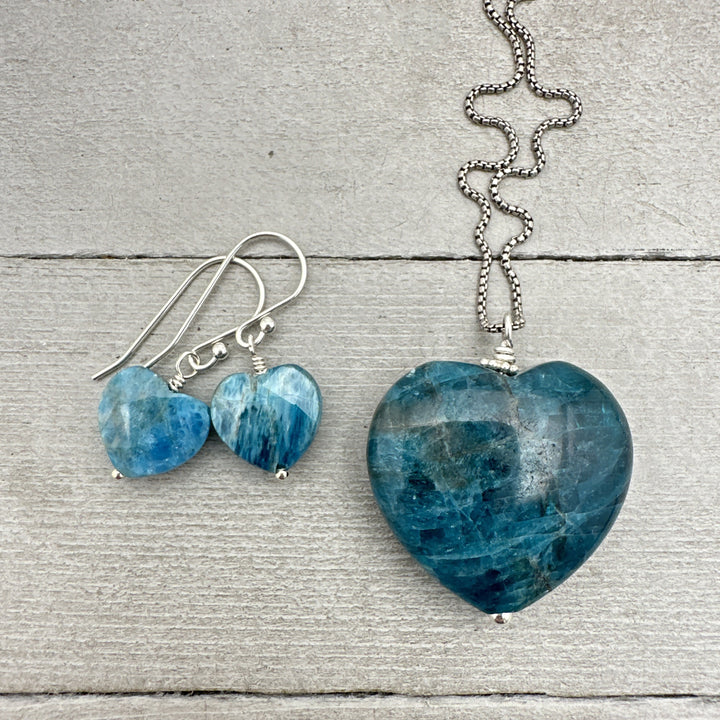 Faceted Apatite Heart and Sterling Silver Earrings - SunlightSilver