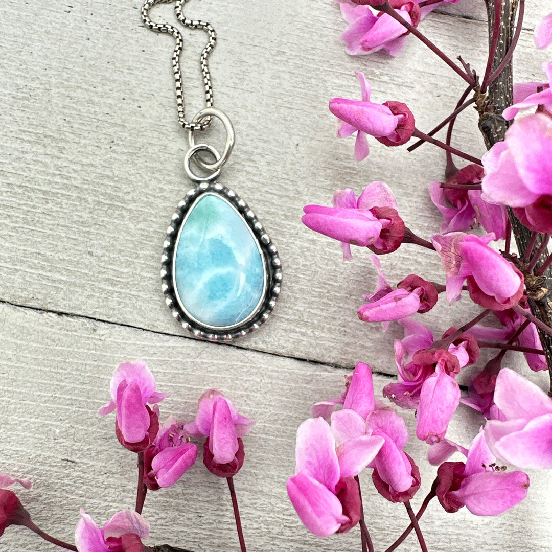 Larimar and Solid 925 Sterling Silver Silver Necklace AAA - SunlightSilver