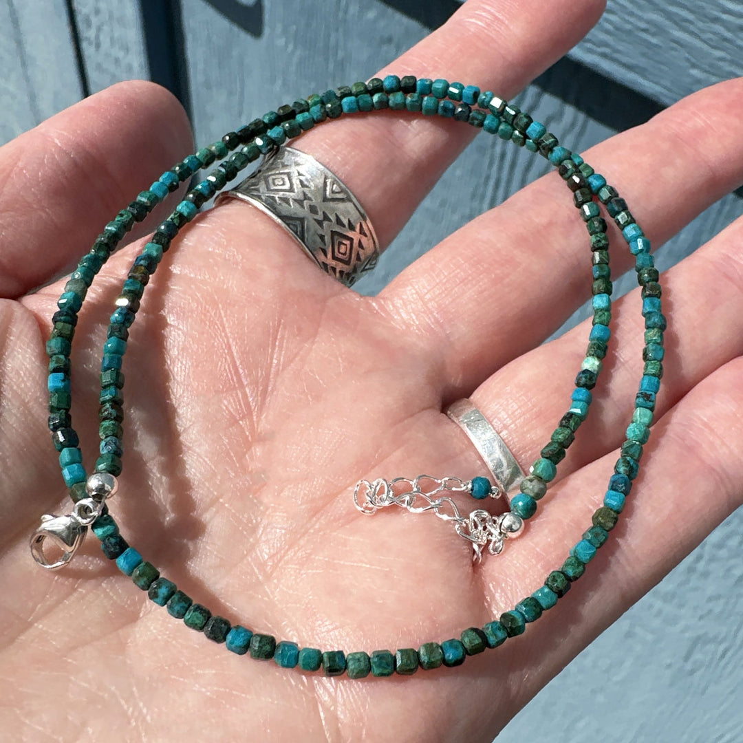 Faceted Beaded Shattuckite and Sterling Silver Silver Necklace - SunlightSilver