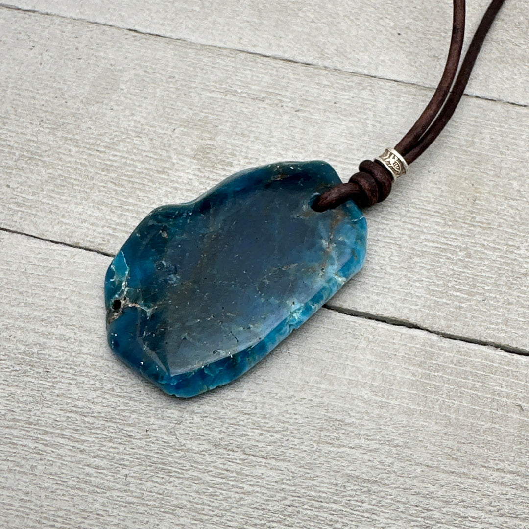 Apatite Pendant Leather Necklace - SunlightSilver