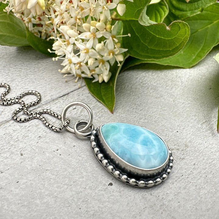 Larimar and Solid 925 Sterling Silver Silver Necklace AAA - SunlightSilver