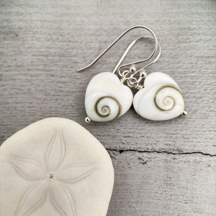 Shiva Eye Shell Heart and Sterling Silver Earrings - SunlightSilver