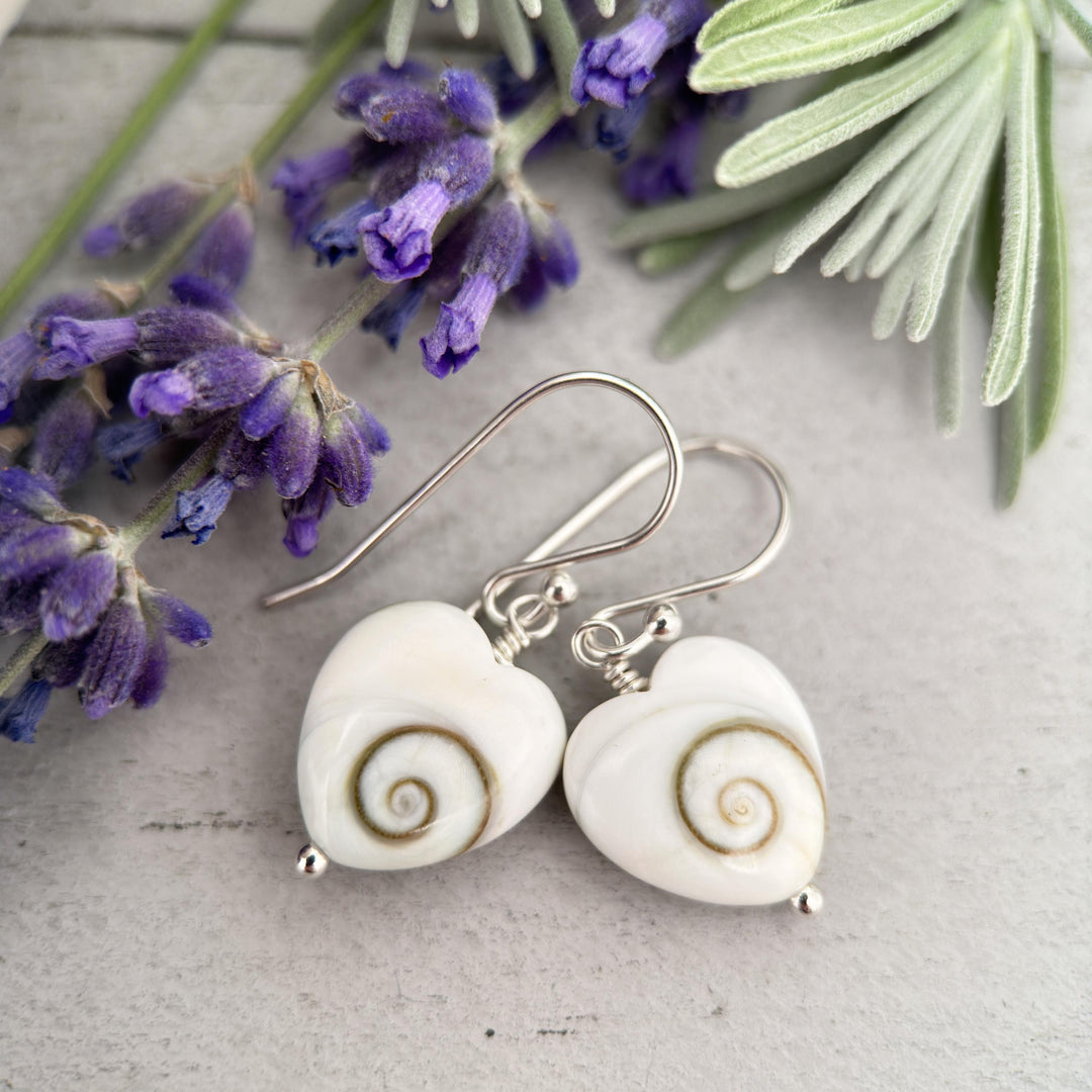 Shiva Eye Shell Heart and Sterling Silver Earrings - SunlightSilver