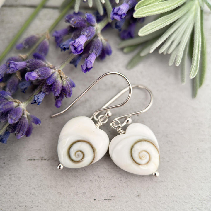 Shiva Eye Shell Heart and Sterling Silver Earrings - SunlightSilver