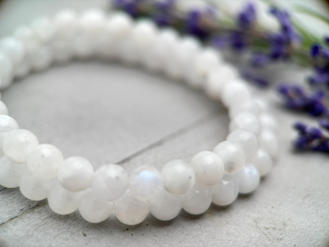 White Moonstone Crystal Stretch Bracelet - SunlightSilver