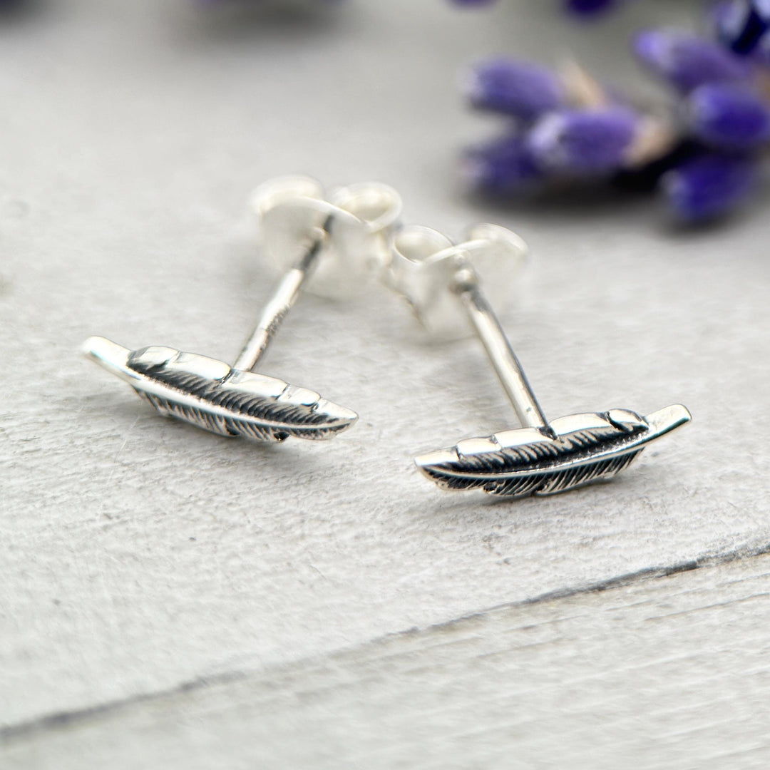 Feather Stud Earrings in Solid 925 Sterling Silver - SunlightSilver