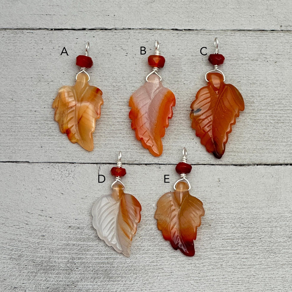 Carved Carnelian Leaf Pendant - SunlightSilver