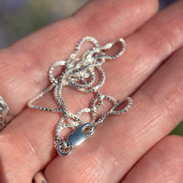 Shiny Sterling Silver Venetian Box Chain Necklace – 1mm Wide – 16", 18", or 20" Length - Italian Solid 925 Sterling Silver Chains - SunlightSilver