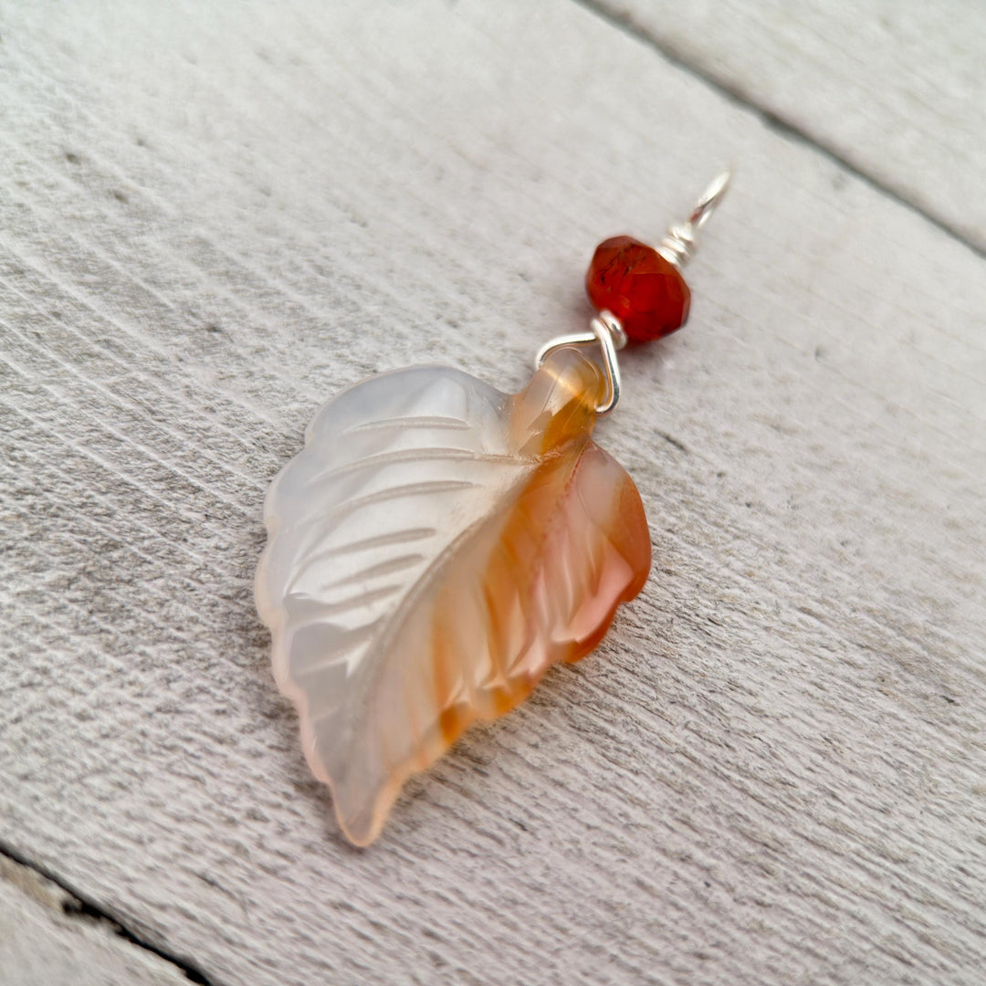 Carved Carnelian Leaf Pendant - SunlightSilver