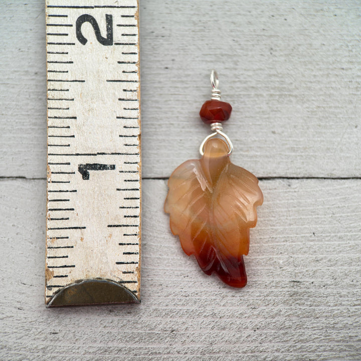 Carved Carnelian Leaf Pendant - SunlightSilver