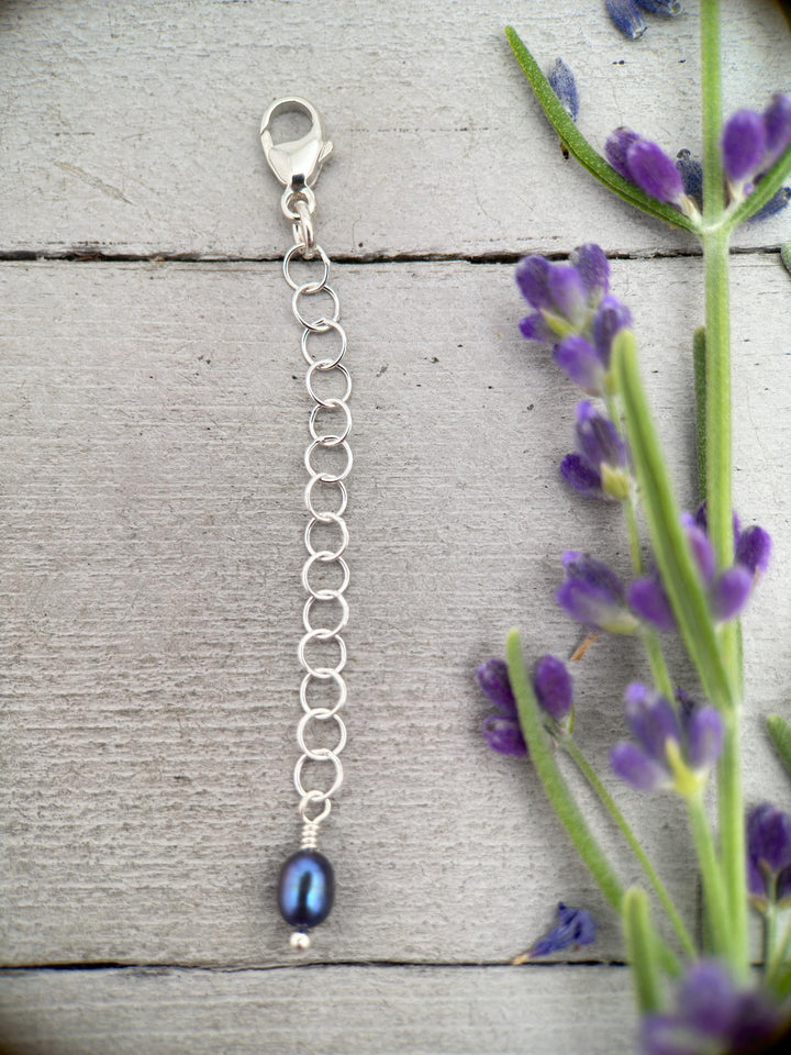 Jewelry Extender in Solid 925 Sterling Silver with Peacock Pearl Charm - SunlightSilver