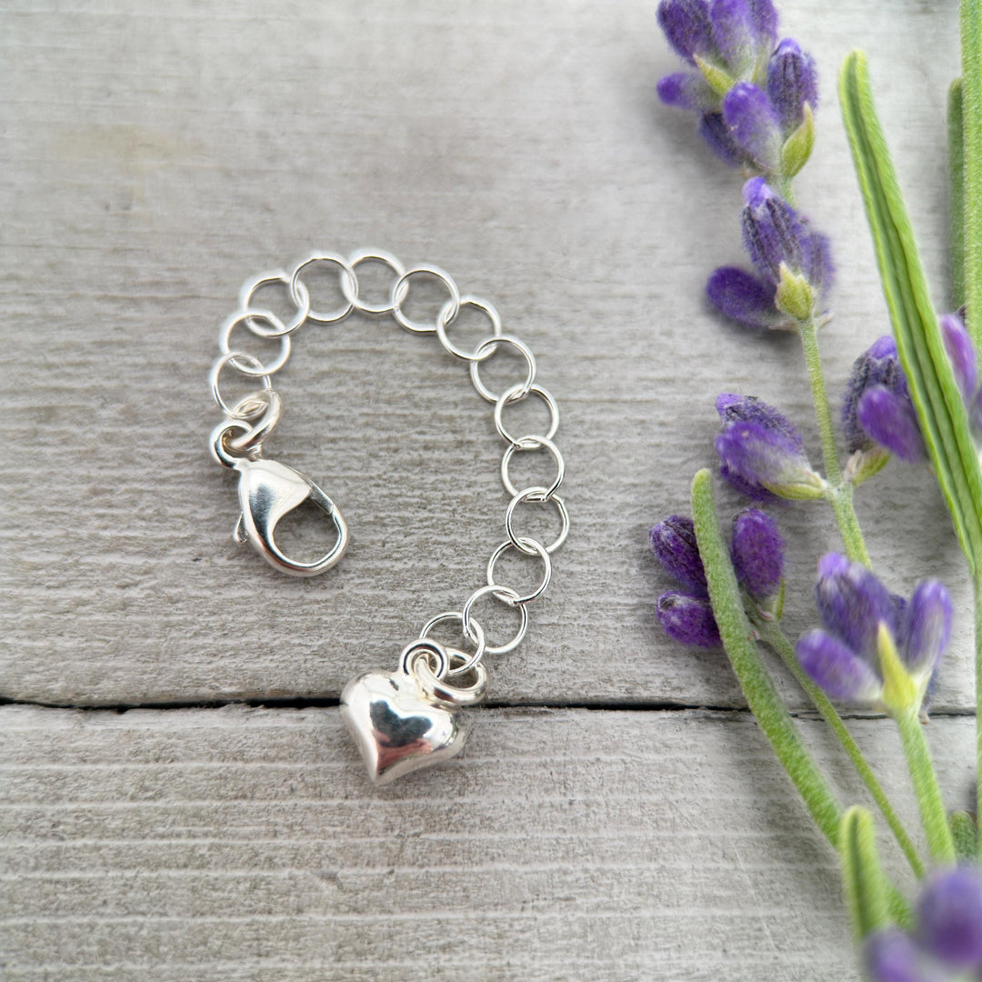 Sterling Silver Necklace Extender with Heart Charm, Choose Your Size - SunlightSilver