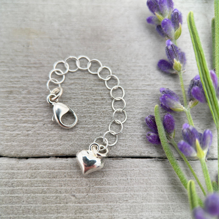Sterling Silver Necklace Extender with Heart Charm, Choose Your Size - SunlightSilver