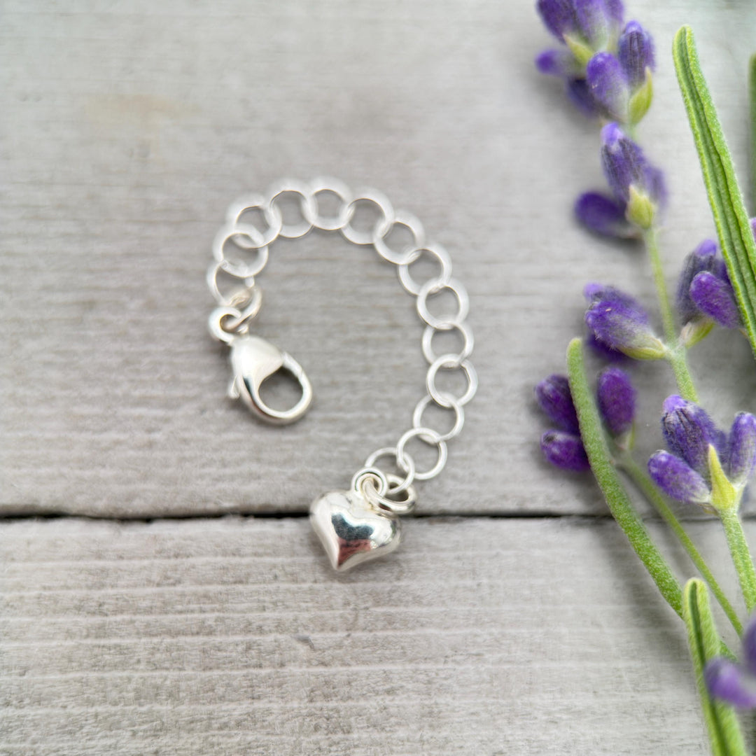 Sterling Silver Necklace Extender with Heart Charm, Choose Your Size - SunlightSilver