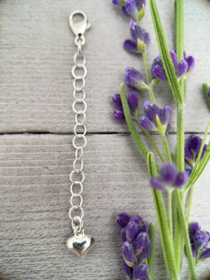 Sterling Silver Necklace Extender with Heart Charm, Choose Your Size - SunlightSilver