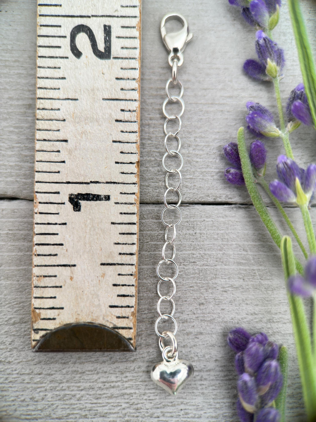 Sterling Silver Necklace Extender with Heart Charm, Choose Your Size - SunlightSilver