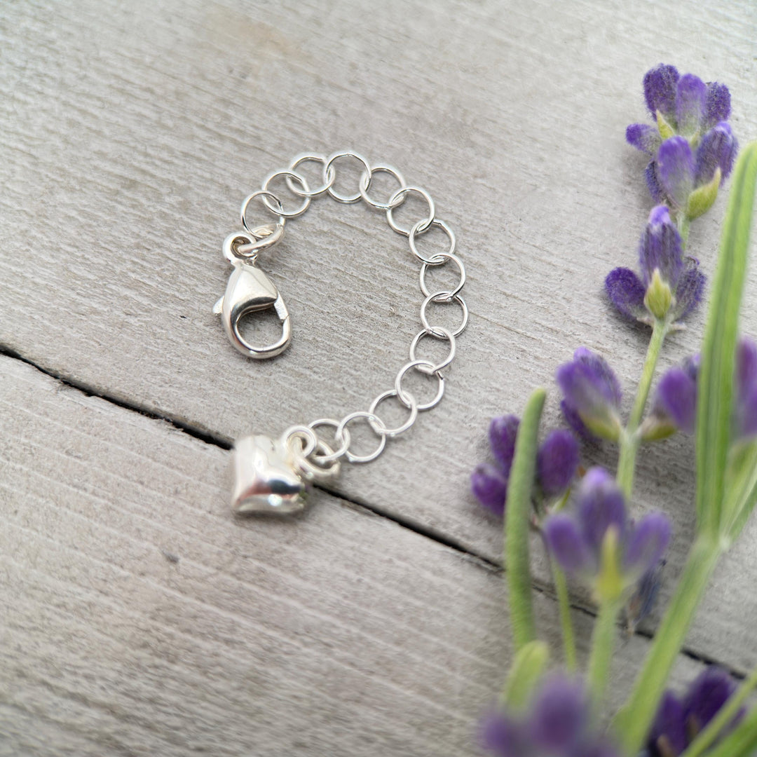 Sterling Silver Necklace Extender with Heart Charm, Choose Your Size - SunlightSilver