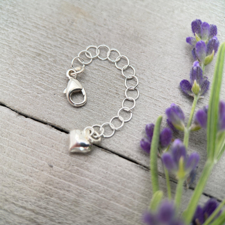 Sterling Silver Necklace Extender with Heart Charm, Choose Your Size - SunlightSilver