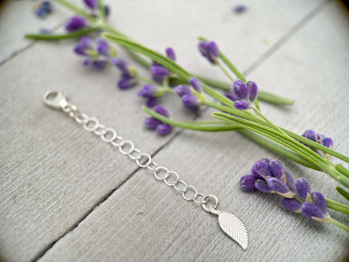 Sterling Silver Jewelry Extender with Leaf Charm - SunlightSilver