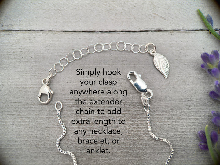 Sterling Silver Jewelry Extender with Leaf Charm - SunlightSilver