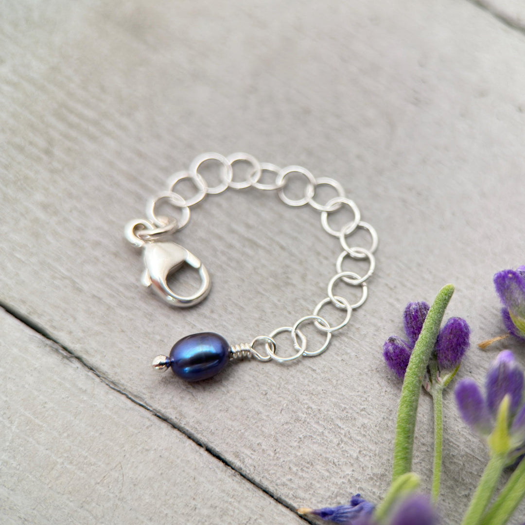 Jewelry Extender in Solid 925 Sterling Silver with Peacock Pearl Charm - SunlightSilver