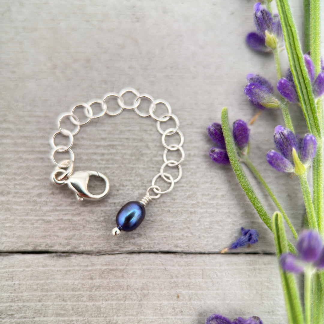 Jewelry Extender in Solid 925 Sterling Silver with Peacock Pearl Charm - SunlightSilver