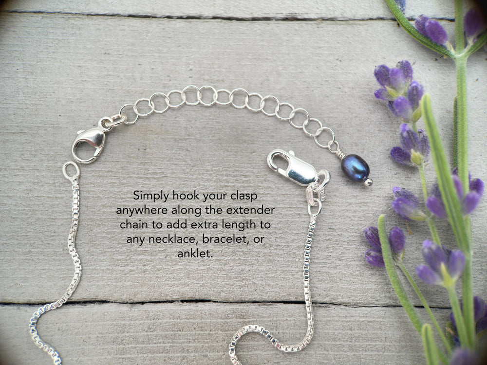 Jewelry Extender in Solid 925 Sterling Silver with Peacock Pearl Charm - SunlightSilver