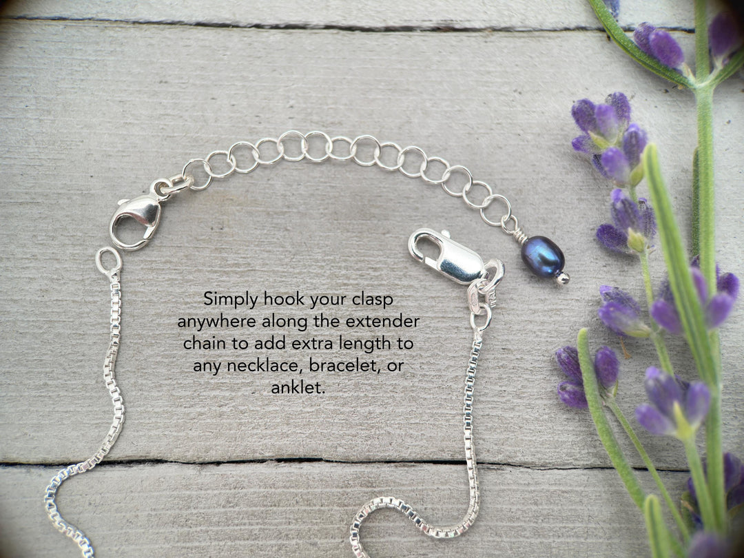 Jewelry Extender in Solid 925 Sterling Silver with Peacock Pearl Charm - SunlightSilver