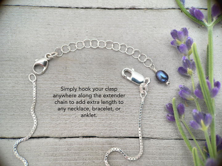 Jewelry Extender in Solid 925 Sterling Silver with Peacock Pearl Charm - SunlightSilver