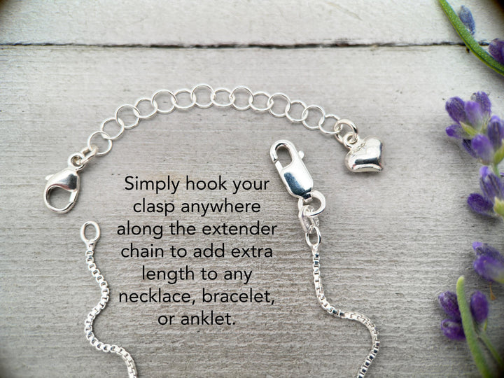 Sterling Silver Necklace Extender with Heart Charm, Choose Your Size - SunlightSilver