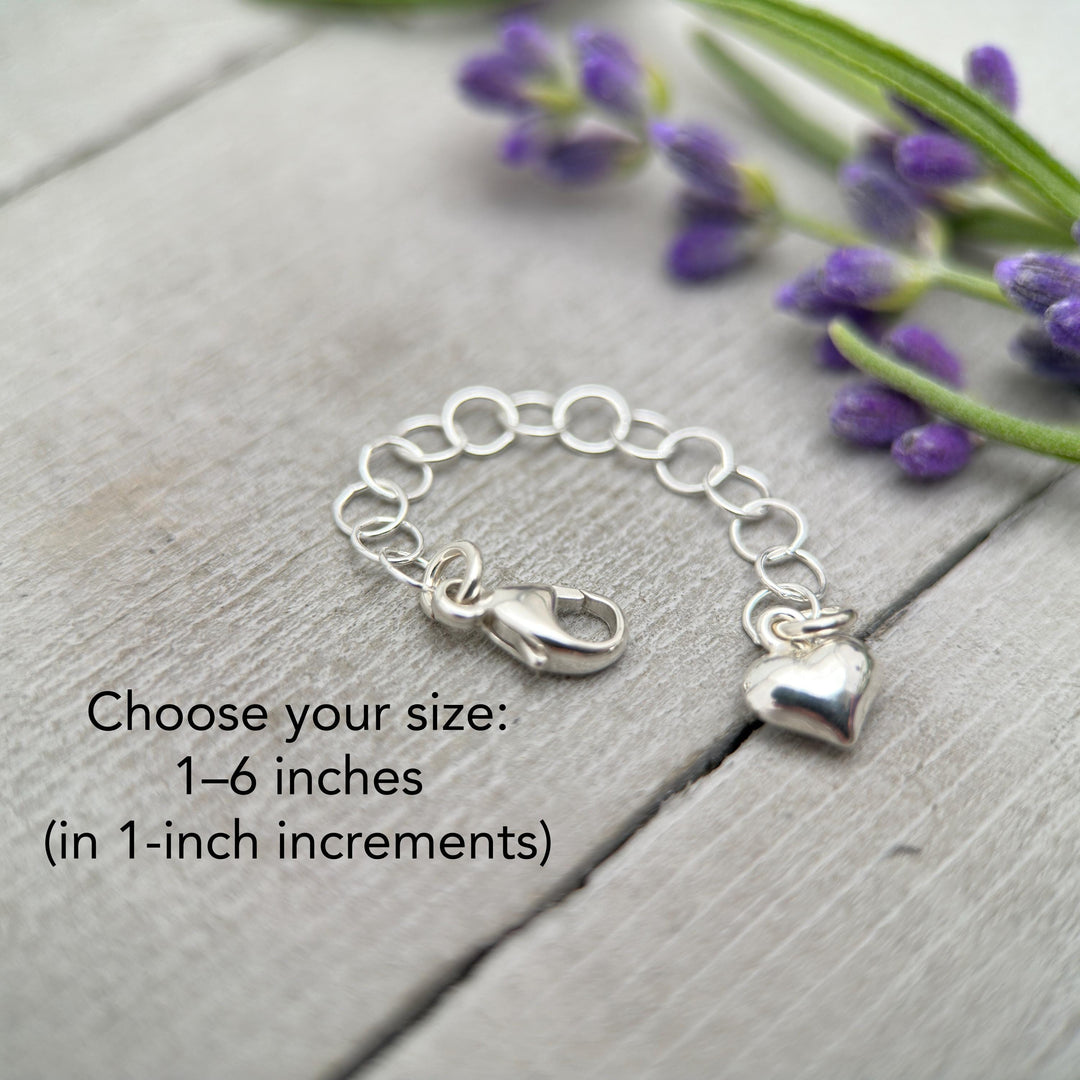 Sterling Silver Necklace Extender with Heart Charm, Choose Your Size - SunlightSilver