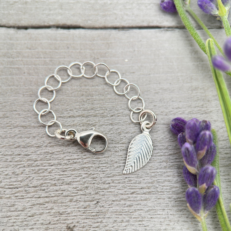 Sterling Silver Jewelry Extender with Leaf Charm - SunlightSilver