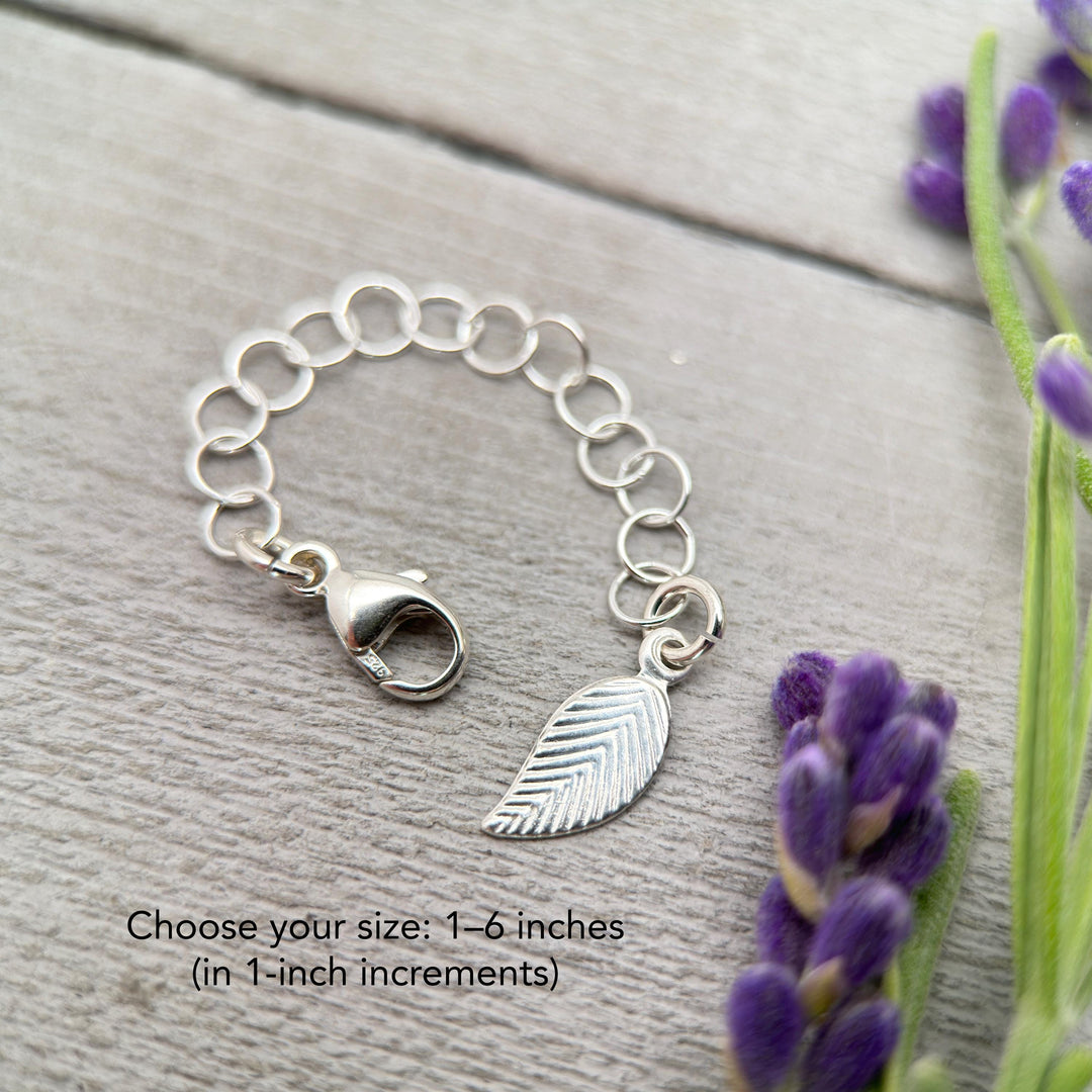 Sterling Silver Jewelry Extender with Leaf Charm - SunlightSilver