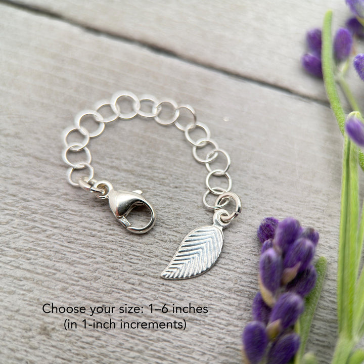 Sterling Silver Jewelry Extender with Leaf Charm - SunlightSilver