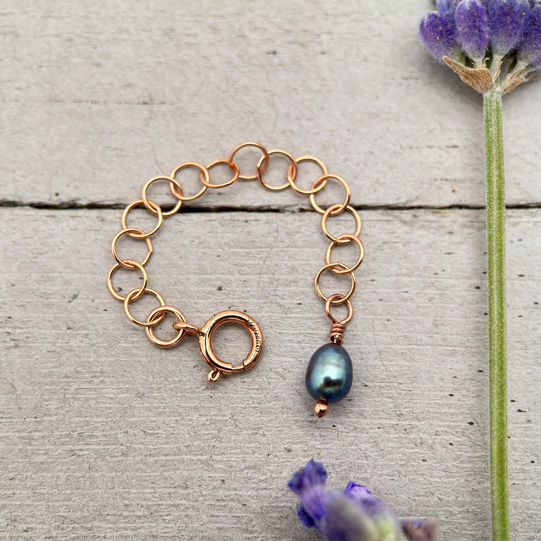 Custom Jewelry Extender in 14k Rose Gold Fill with Freshwater Peacock Pearl Charm - SunlightSilver