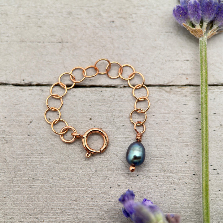 Custom Jewelry Extender in 14k Rose Gold Fill with Freshwater Peacock Pearl Charm - SunlightSilver