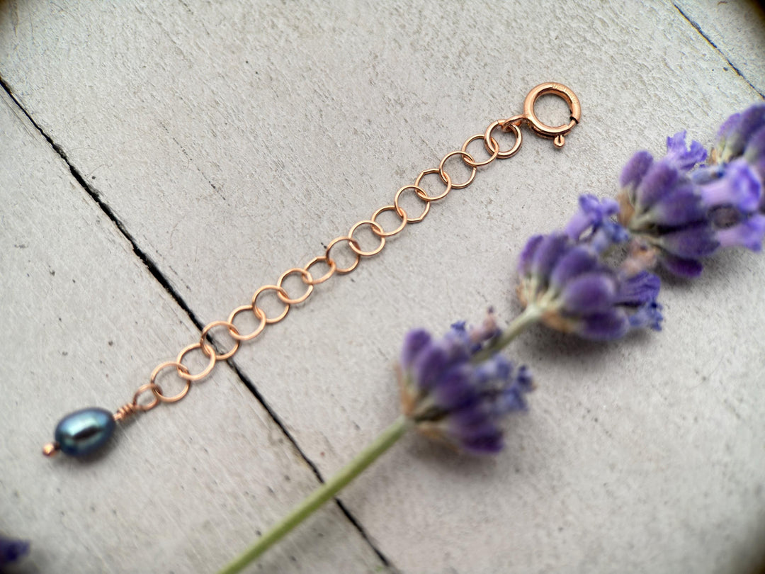 Custom Jewelry Extender in 14k Rose Gold Fill with Freshwater Peacock Pearl Charm - SunlightSilver