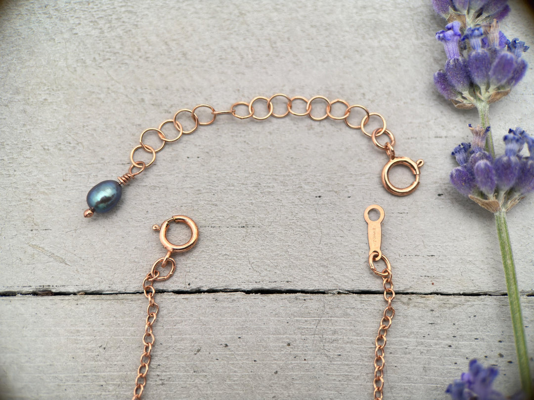 Custom Jewelry Extender in 14k Rose Gold Fill with Freshwater Peacock Pearl Charm - SunlightSilver
