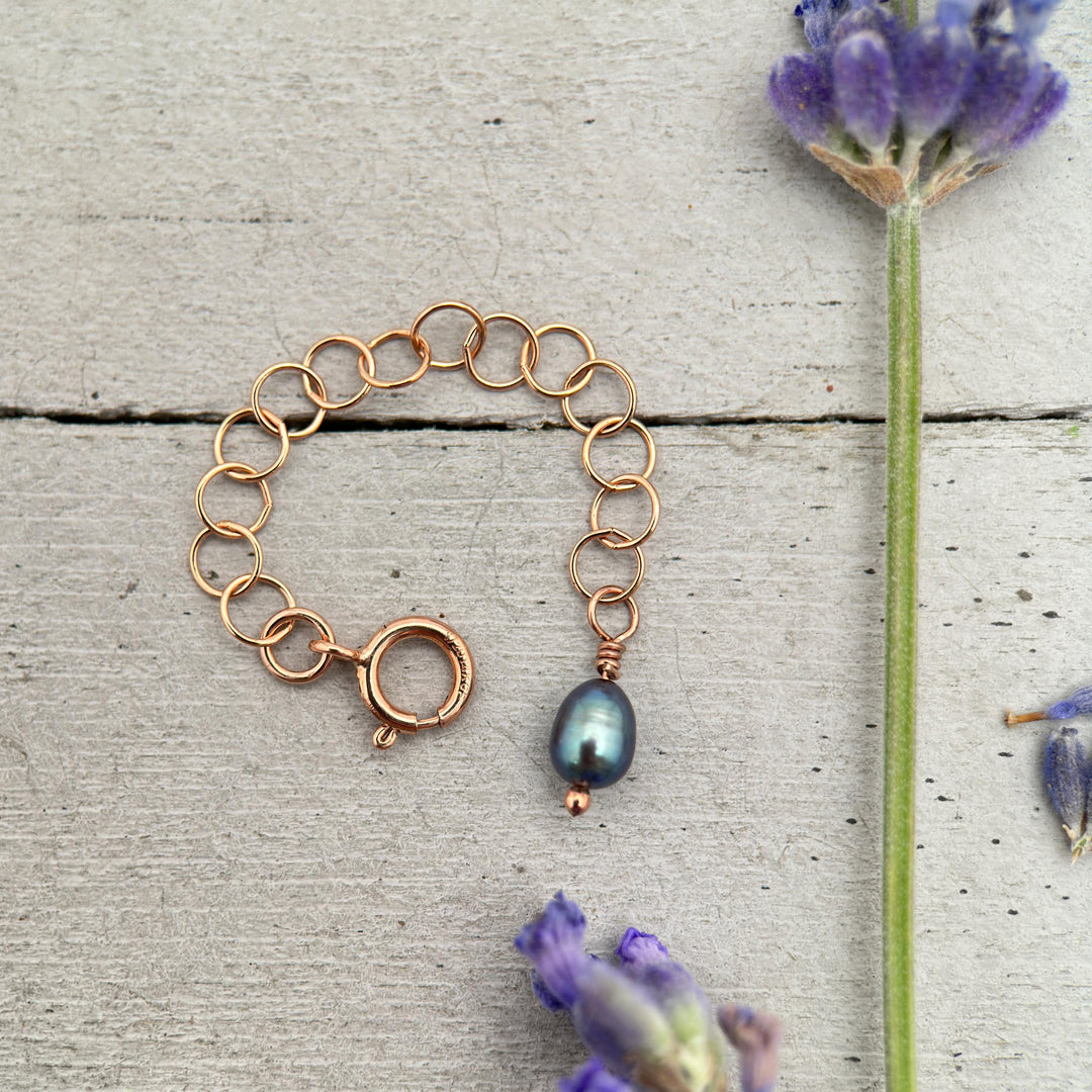 Custom Jewelry Extender in 14k Rose Gold Fill with Freshwater Peacock Pearl Charm - SunlightSilver