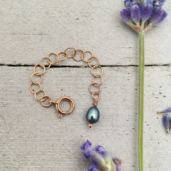 Custom Jewelry Extender in 14k Rose Gold Fill with Freshwater Peacock Pearl Charm - SunlightSilver