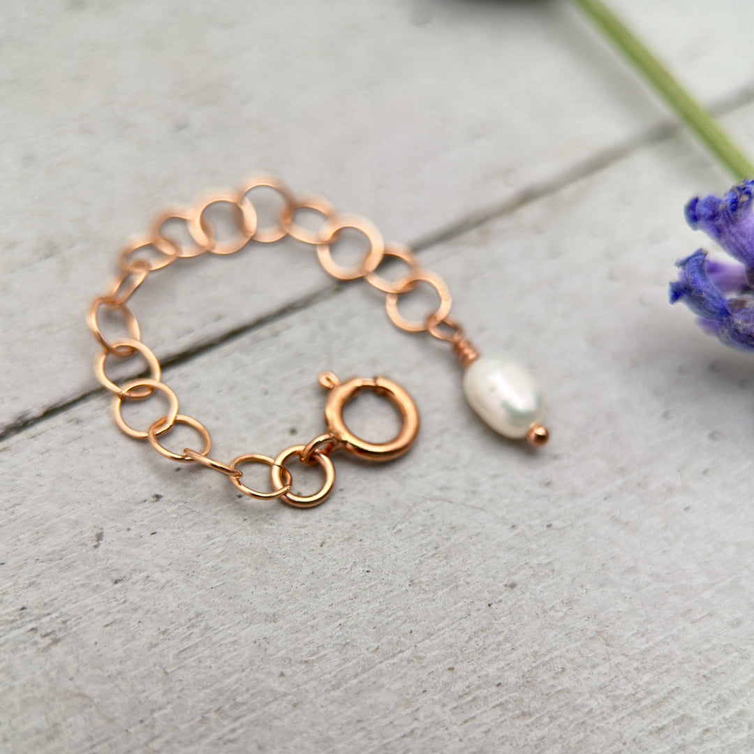 Jewelry Extender in 14k Rose Gold Fill with White Freshwater Pearl Charm - SunlightSilver