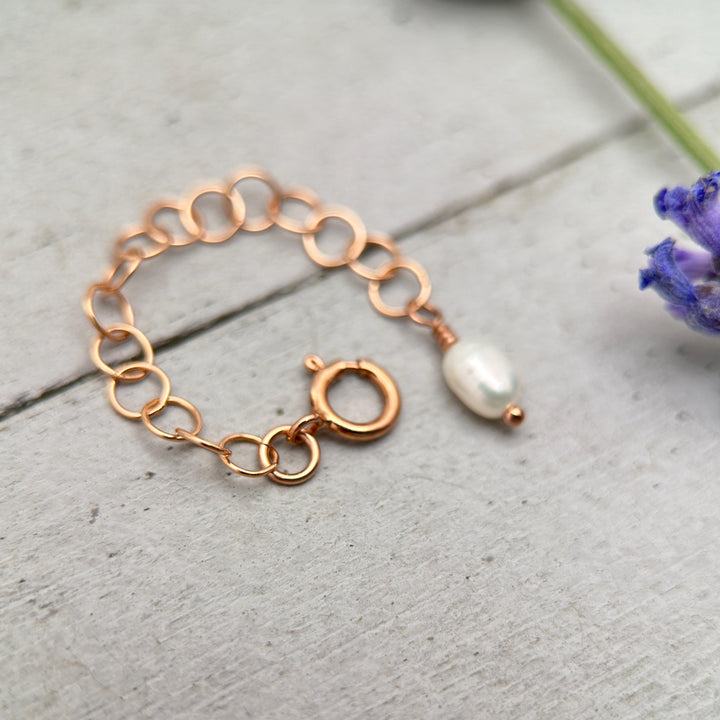 Jewelry Extender in 14k Rose Gold Fill with White Freshwater Pearl Charm - SunlightSilver