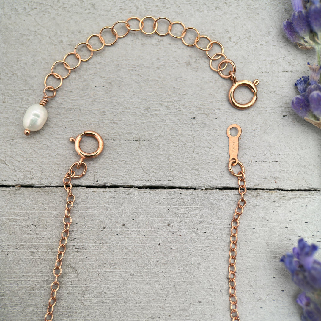 Jewelry Extender in 14k Rose Gold Fill with White Freshwater Pearl Charm - SunlightSilver