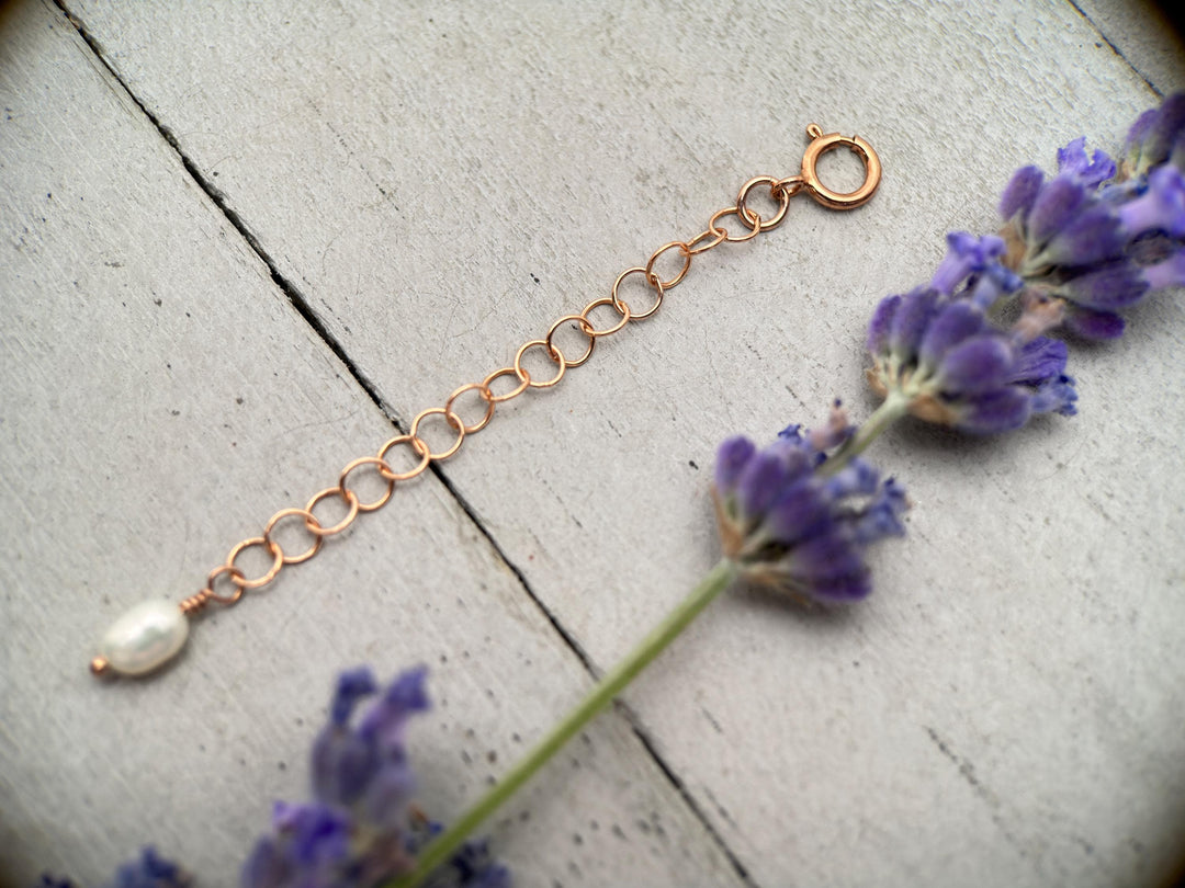 Jewelry Extender in 14k Rose Gold Fill with White Freshwater Pearl Charm - SunlightSilver